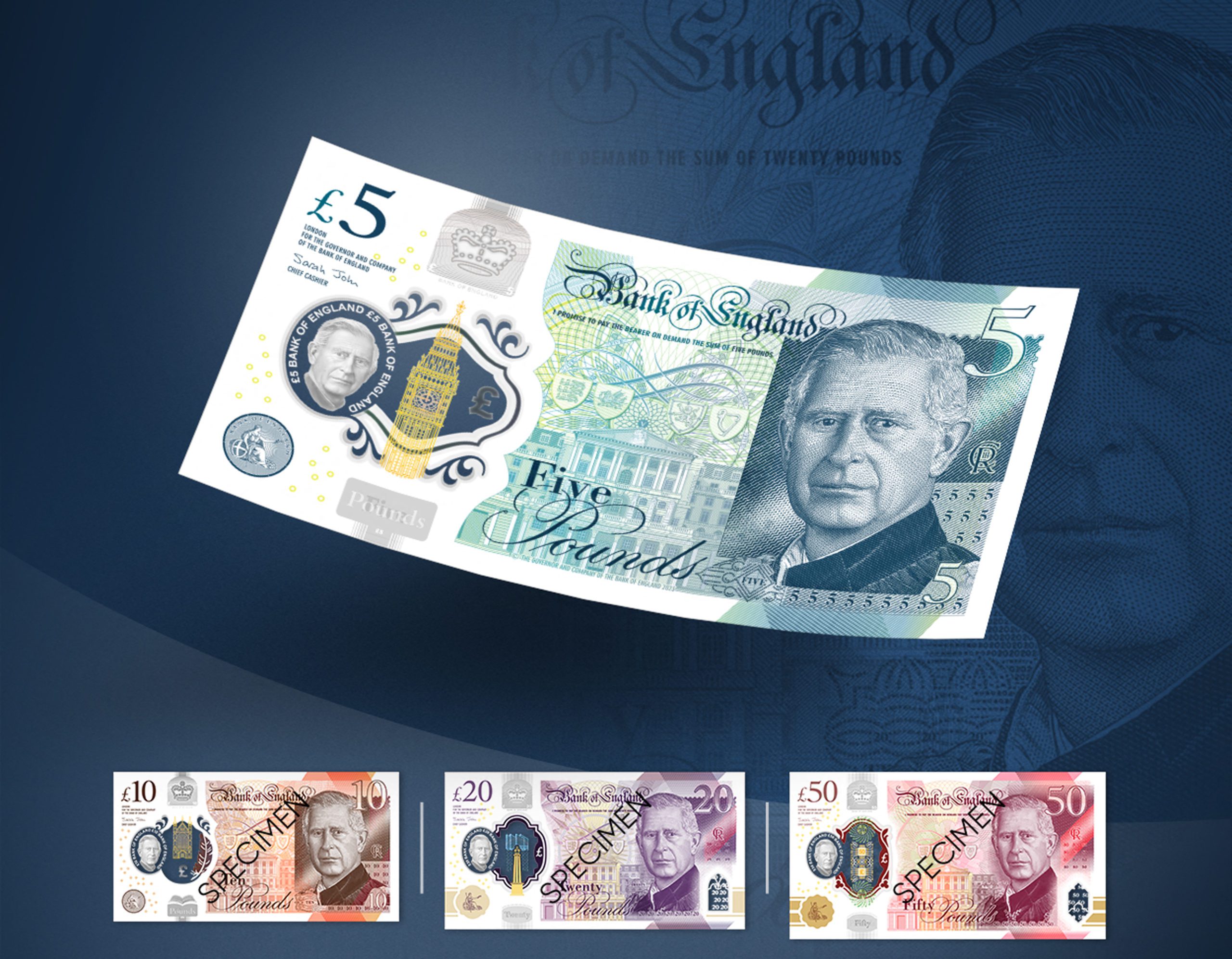 Así serán los primeros billetes con la imagen del rey Carlos III en Inglaterra