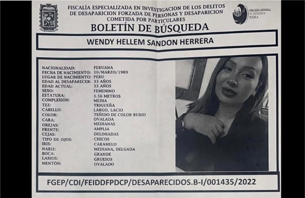 Buscan a Wendy Hellem, mujer peruana desaparecida en Puebla
