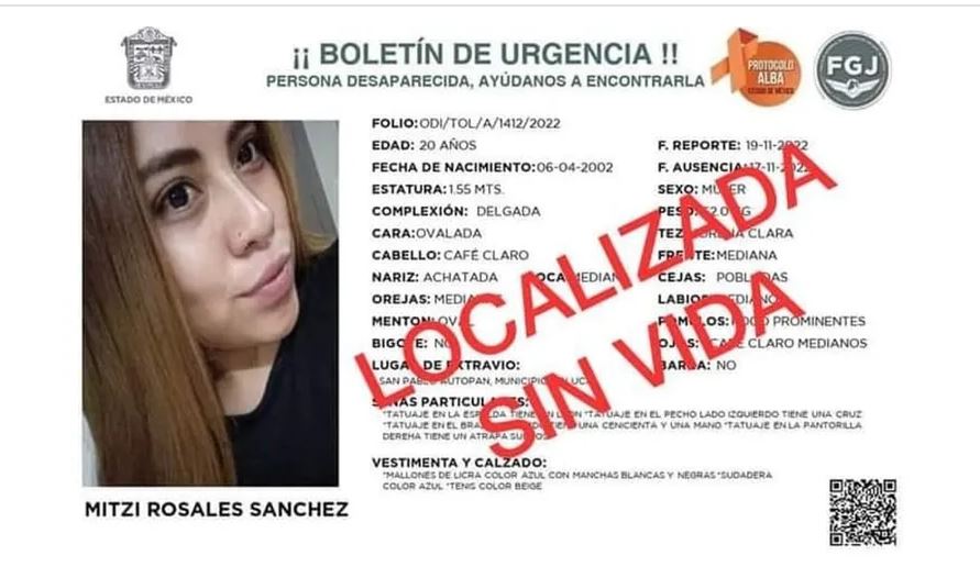 Caen padre e hijo por el feminicidio de Mitzi, joven hallada muerta en Toluca