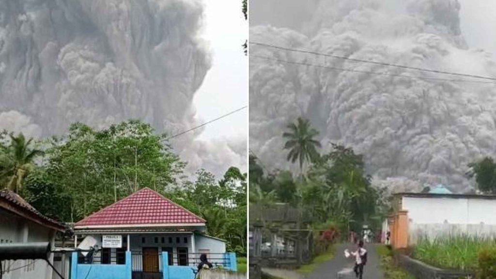 Erupción del volcán del Monte Semeru en Indonesia