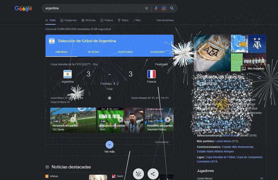 Google celebra triunfo de Argentina con fuegos artificiales