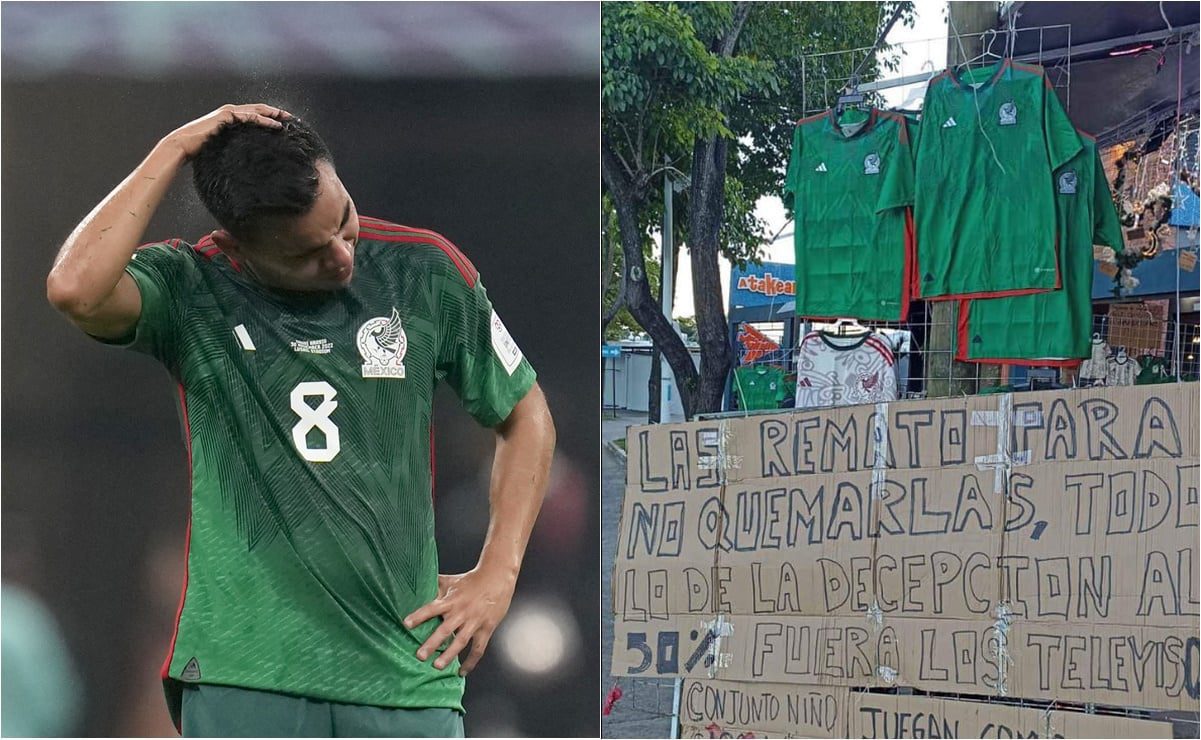 Vendedor ambulante oferta playeras de la Selección Mexicana tras su eliminación de Qatar 2022