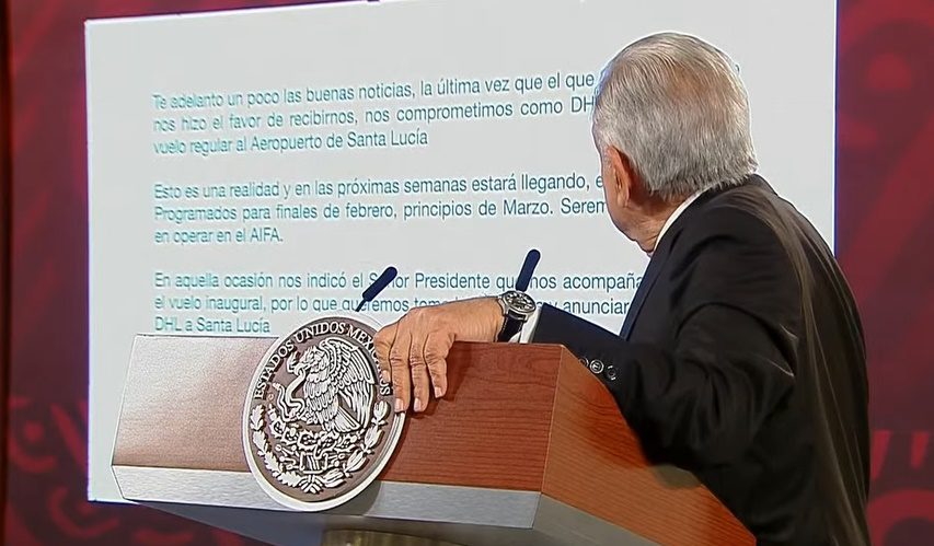 DHL hará vuelos de carga en el AIFA a partir de febrero, revela AMLO