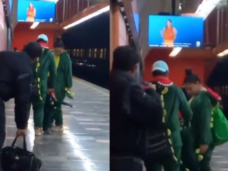 Se viraliza familia con pijama de dinosaurios en el Metro CDMX #VIDEO