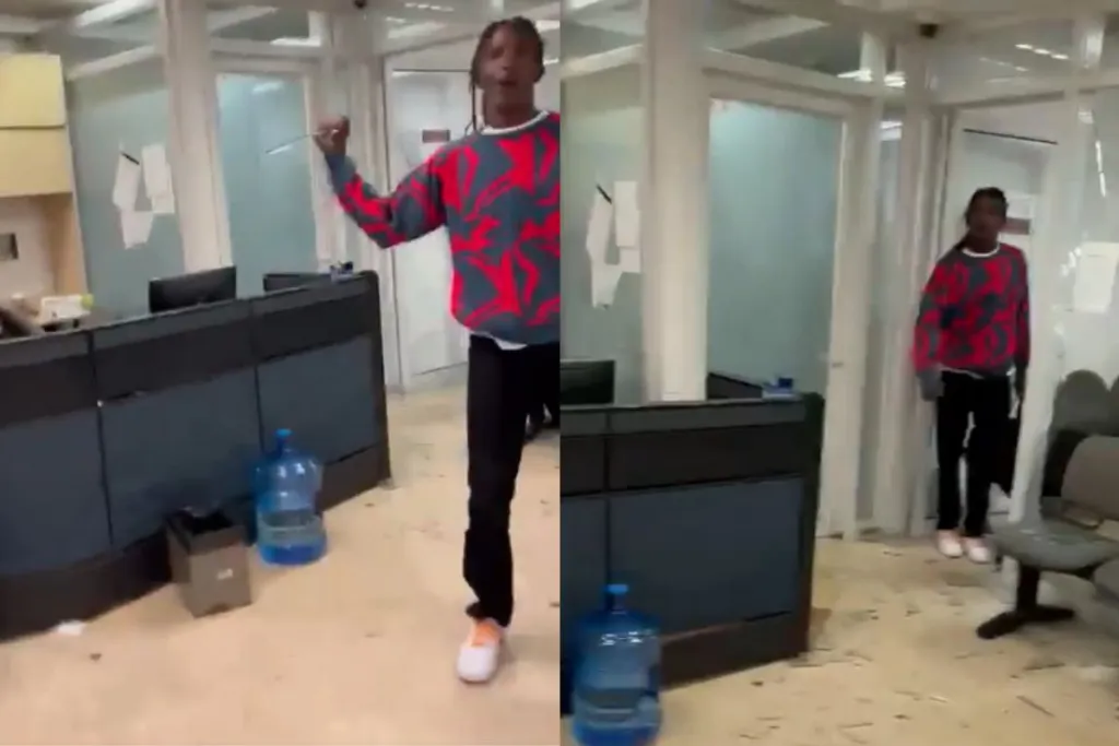 Extranjero destrozó oficinas del INM en Cancún y amenazó a personas con un vidrio #VIDEO