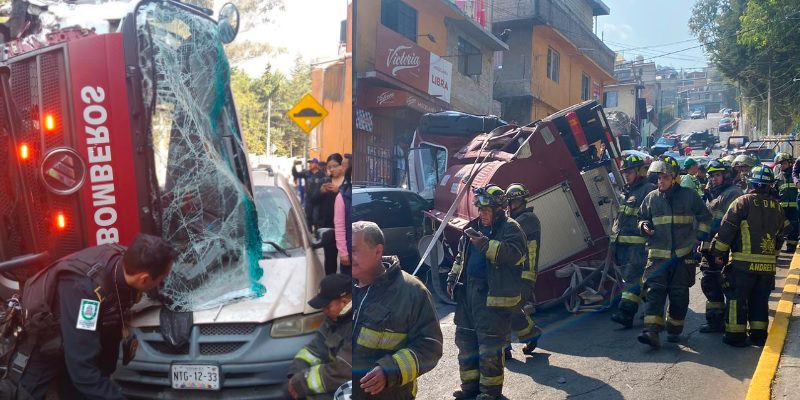 Camión de bomberos volcado en la Magdalena Contreras