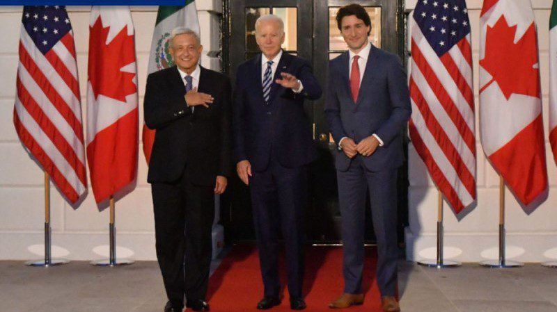 López Obrador, Biden y Trudeau en Palacio Nacional
