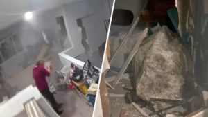 ¡De milagro! Familia se salva de una roca gigante que cayó en su casa #VIDEO