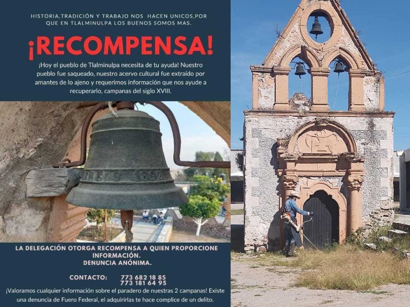 Roban campanas de capilla en Hidalgo; pobladores ofrecen recompensa