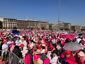 Marchan mexicanos vestidos de rosa en defensa del INE