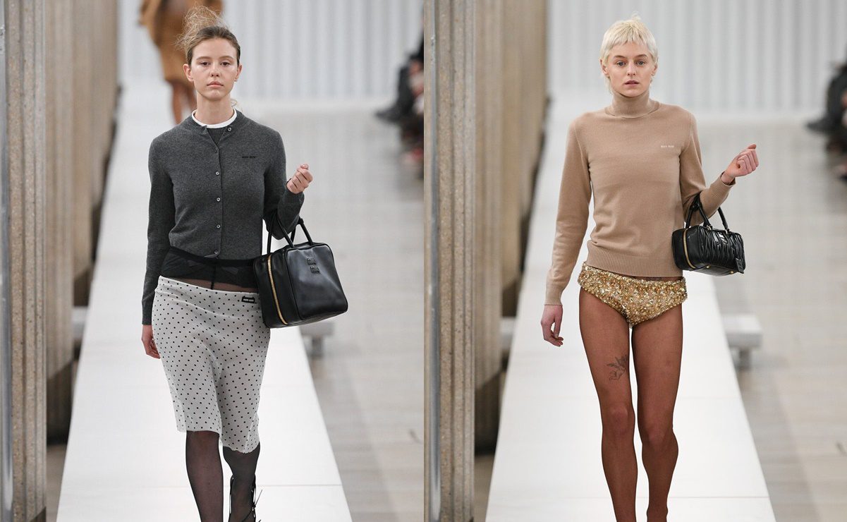Las actrices Mia Goth y Emma Corrin debutan en la pasarela de Miu Miu