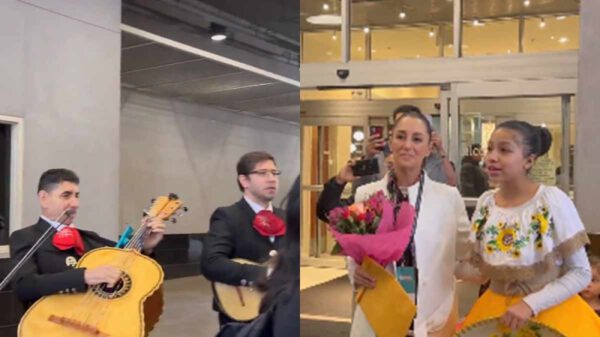 Con mariachi migrantes reciben en Denver a Sheinbaum