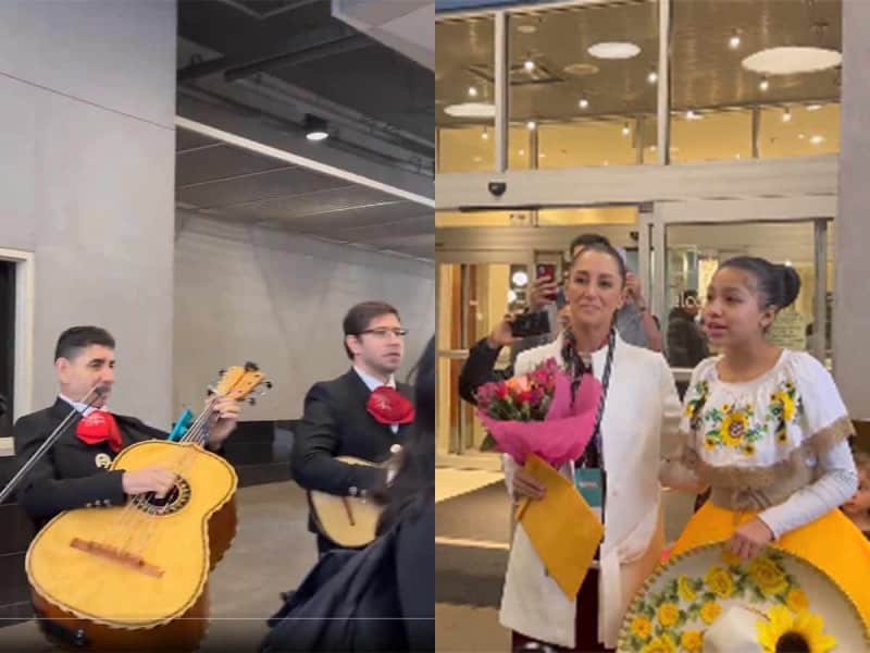 Con mariachi migrantes reciben en Denver a Sheinbaum