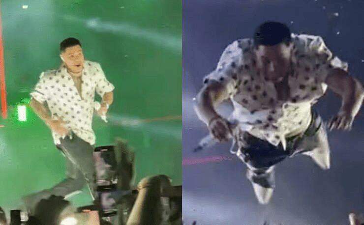 Vocalista de Grupo Firme, se lanza al público y termina en el suelo