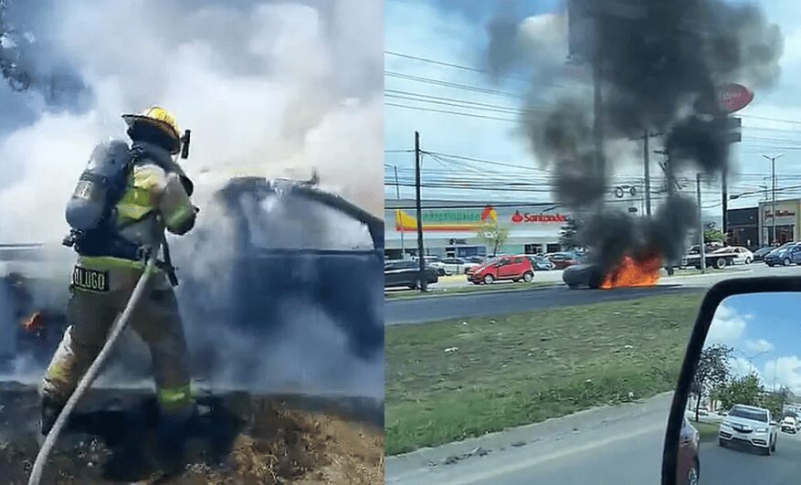 Camioneta se incendia con conductor a bordo