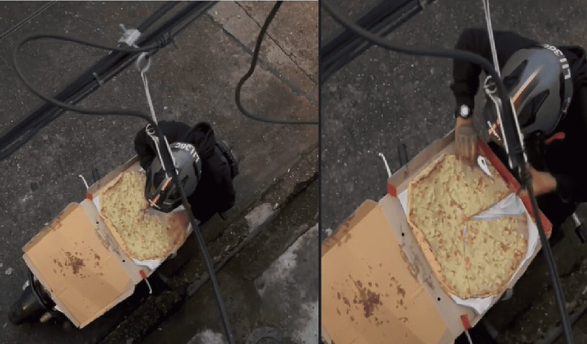 ¿Pediste una pizza y no te llega?, esta puede ser la razón; repartidor se come rebanada de pizza antes de entregarla