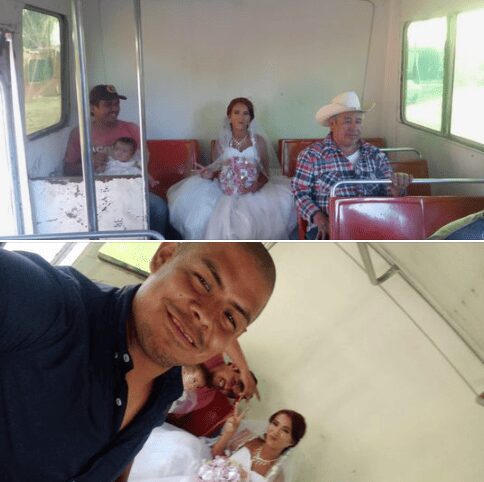 Novia llega en camión de pasajeros a su boda, porque ningún taxi la quiso llevar