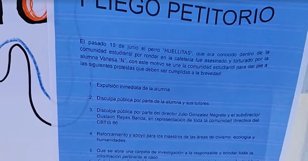 Alumnos del CBTis piden expulsión de la alumna que asesinó a ‘Huellitas’; ya hay una demanda formal en su contra