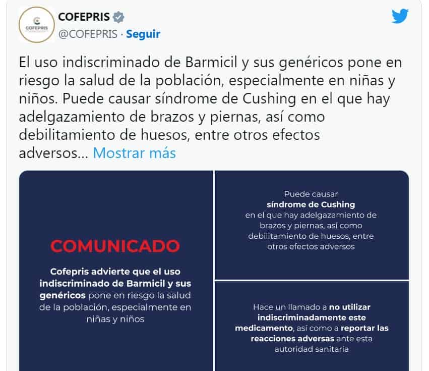 Alerta Cofepris por el uso indiscrimnado de Barmicil y productos genéricos