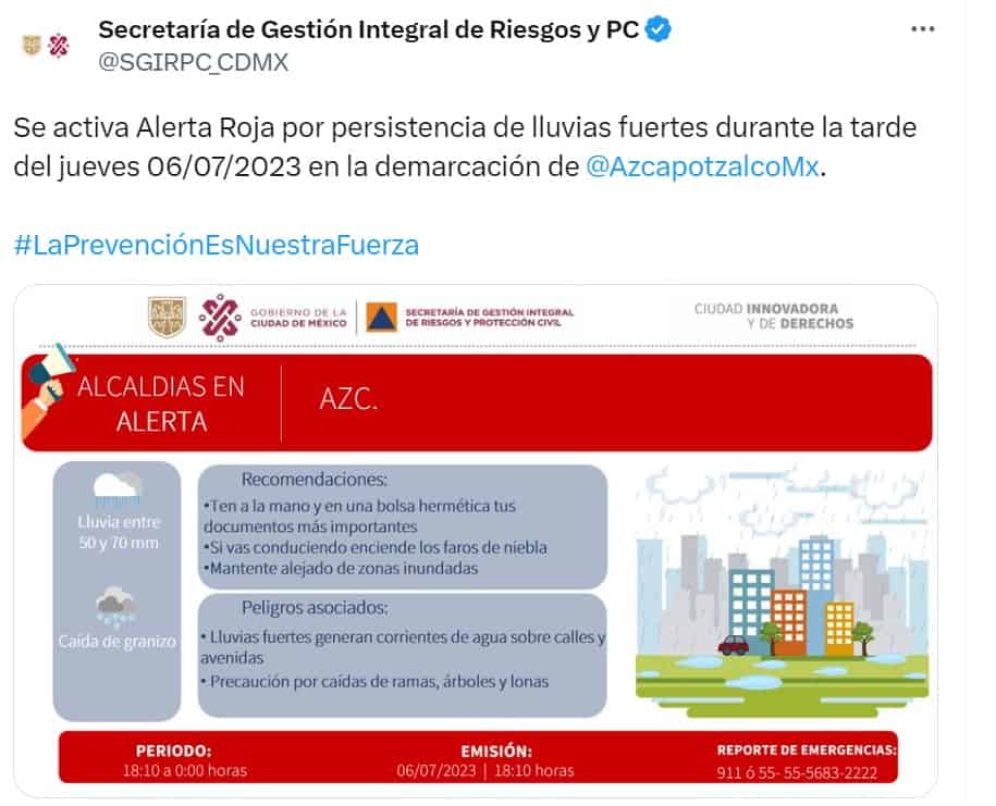 ¡Tláloc despertó! En Azcapotzalco ya hay alerta roja por lluvias