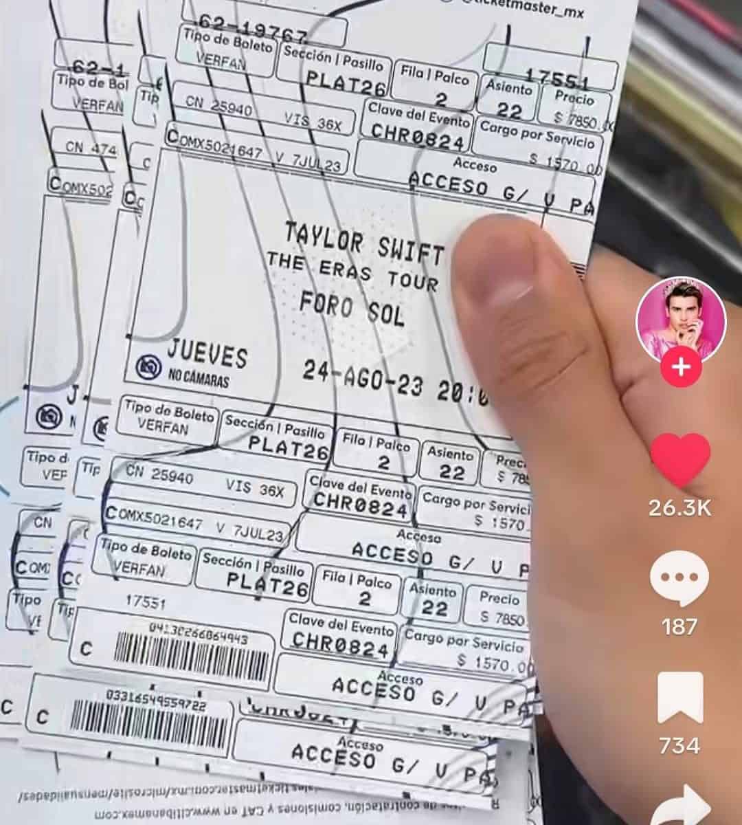 Influencer presume boletos para ver a Taylor Swift con todo y código