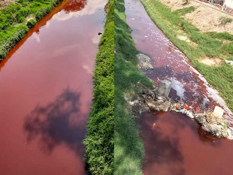 El canal de el Arenal, en Querétaro se tiñe de rojo, autoridades investigan las causas