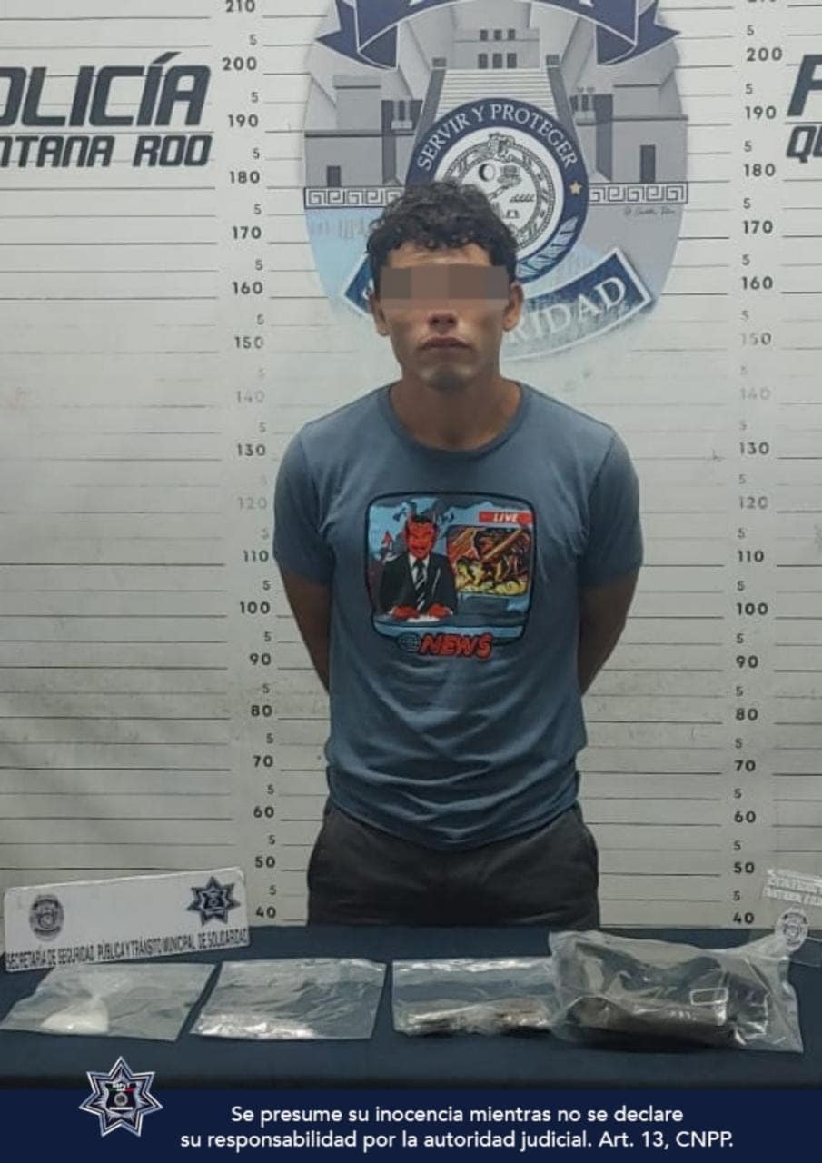 Policía municipal de Solidaridad detiene a sujeto con drogas