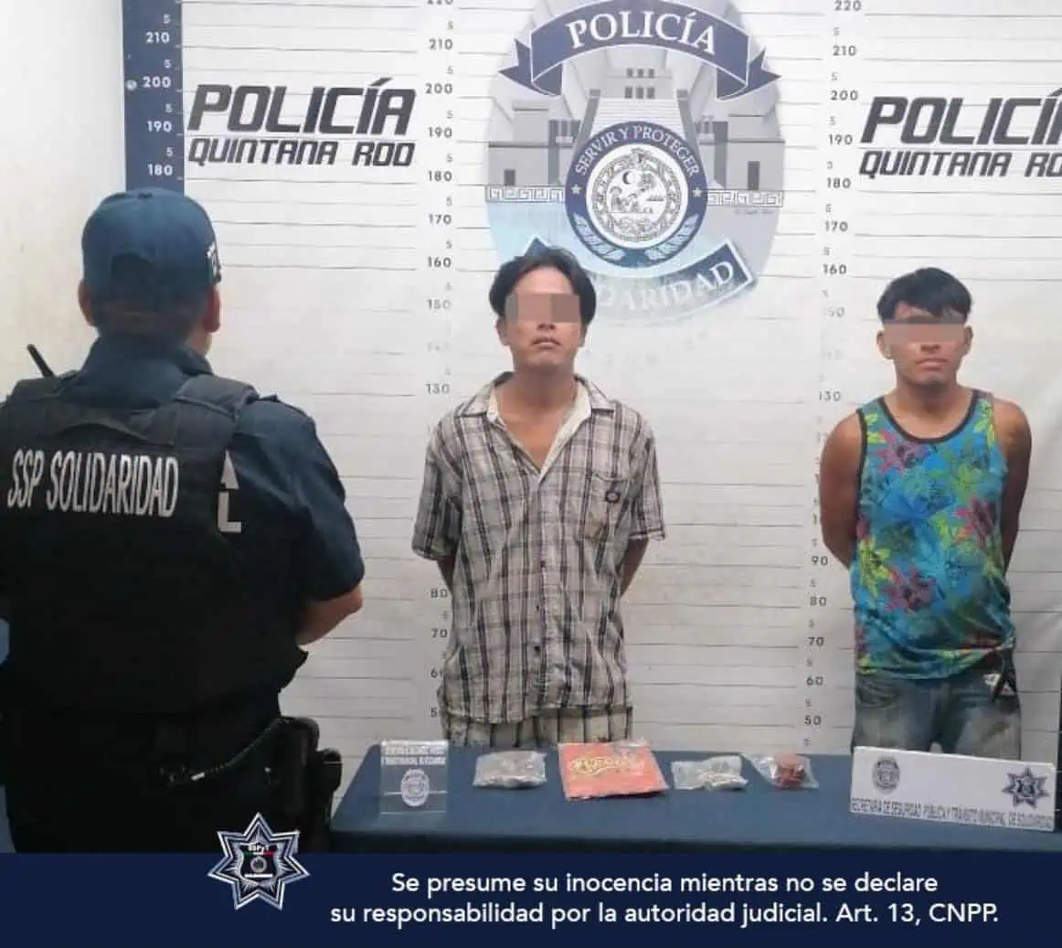 Policías municipales de Solidaridad detienen a tres hombres con drogas