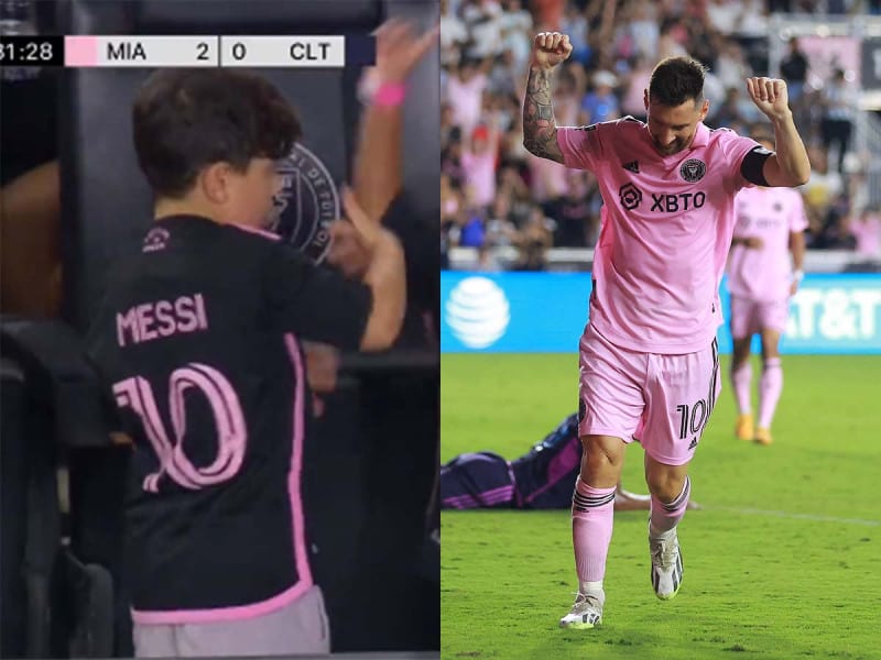 Al estilo “Spiderman”, el hijo de Messi festeja los goles de su papá