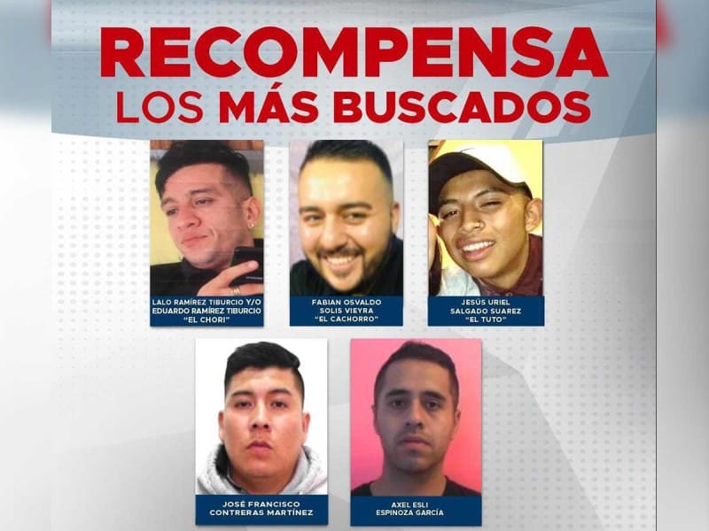 Ofrecen recompensa de hasta 5 millones de pesos por información de los cinco delincuentes más buscados en CDMX