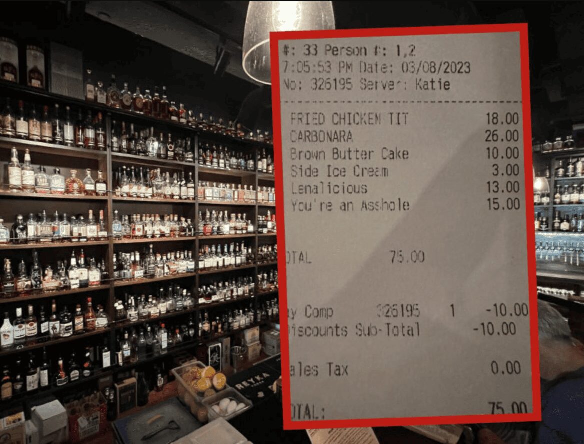 Cliente disfruta de su cena y encuentra un mensaje único en su cuenta