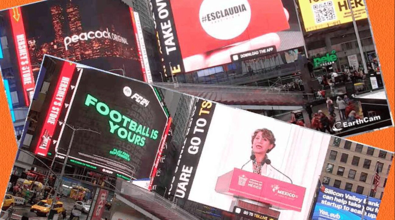 Publicidad pagada de Claudia Sheinbaum y Delfina Gómez en Times Square