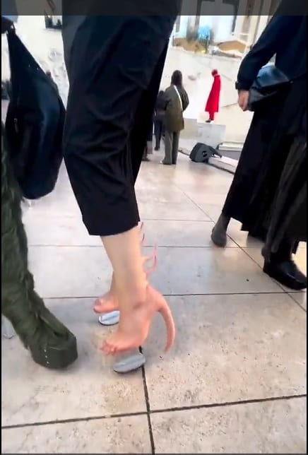 Pareja que ajusta su apariencia para verse como ‘Aliens’ impacta por los zapatos de piel real que viste la mujer