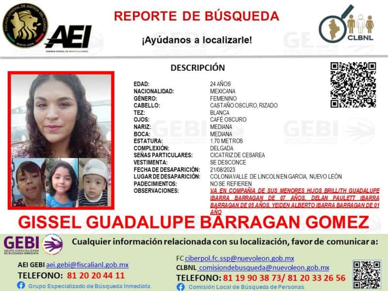 Desaparece mujer con sus tres hijos en Nuevo León