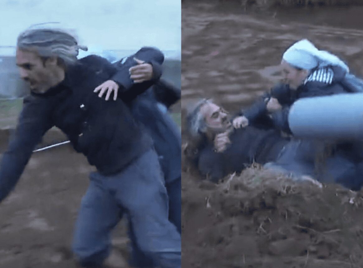 Una monja derriba a un activista ambiental con un tackle