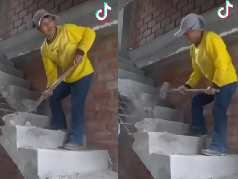 Por no pagar a tiempo su trabajo, albañil enfurece y prefiere demoler la escalera que esperar