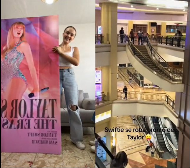 Swiftie roba poster de Taylor Swift en plaza y su novia lo presume en redes