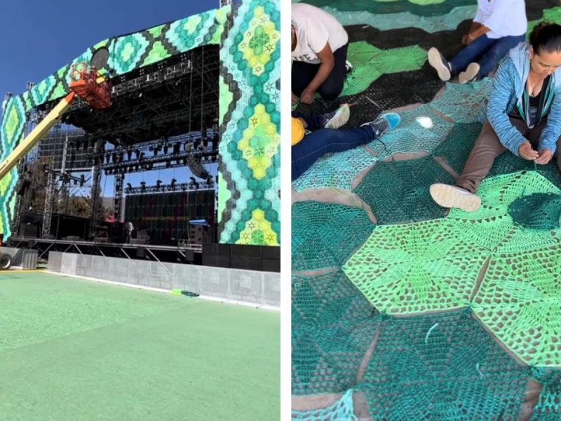 Mediante el arte del tejido, abuelitas y mamás realizan decoración para Corona Capital 2023