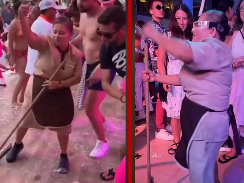 Trabajadora de limpieza anima “Pool Party” en hotel de Cancún
