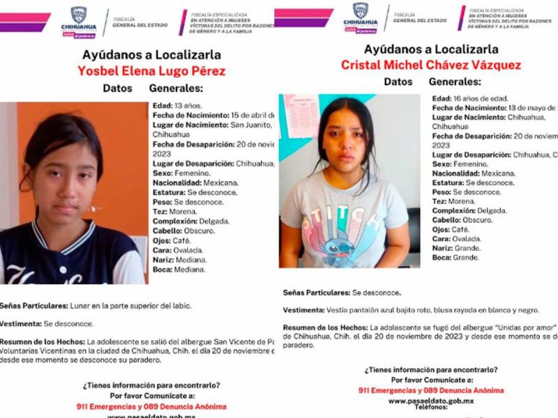 Tres adolescentes desaparecen de albergues en Chihuahua