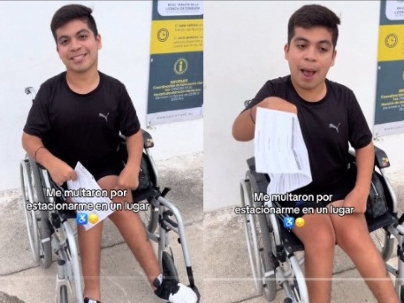 Joven en silla de ruedas recibe multa por estacionarse en lugar prohibido