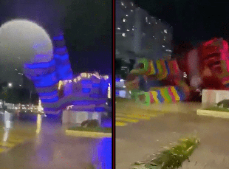 Intensa tormenta derriba estructura del Burrito Sabanero en malecón de Cancún