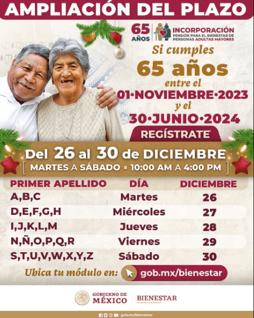 Prolongan plazo para inscribirse a pensión para adultos mayores