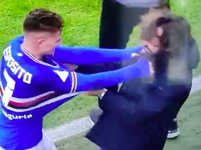 Sebastiano Esposito sacude a Andrea Pirlo en pleno partido
