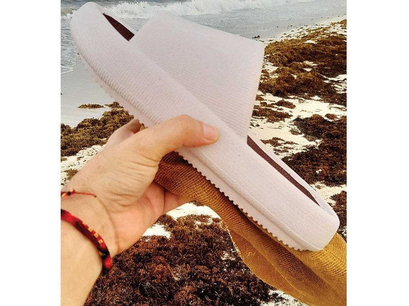 Crean sandalias con sargazo en Playa del Carmen