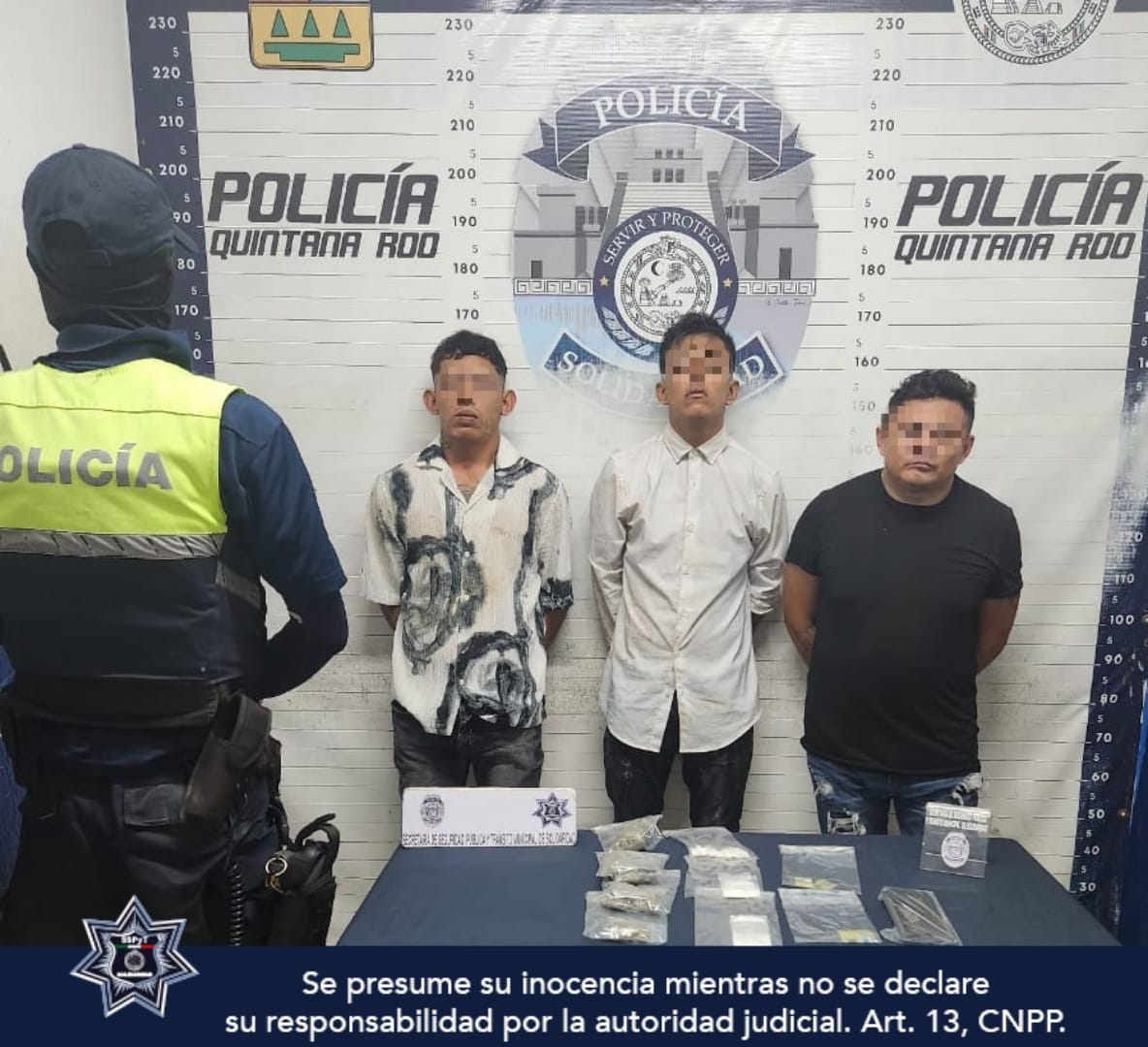 Policía Municipal de Solidaridad, detiene a 3 personas con droga