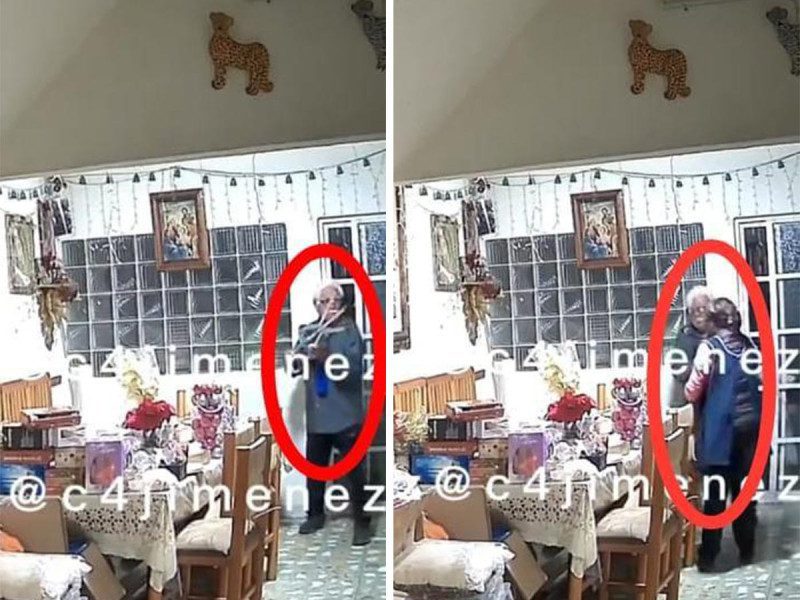 Abuelo agarra a bastonazos a su esposa