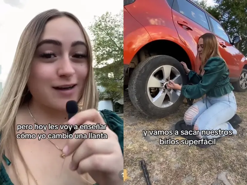 Joven enseña a mujeres a cambiar una llanta