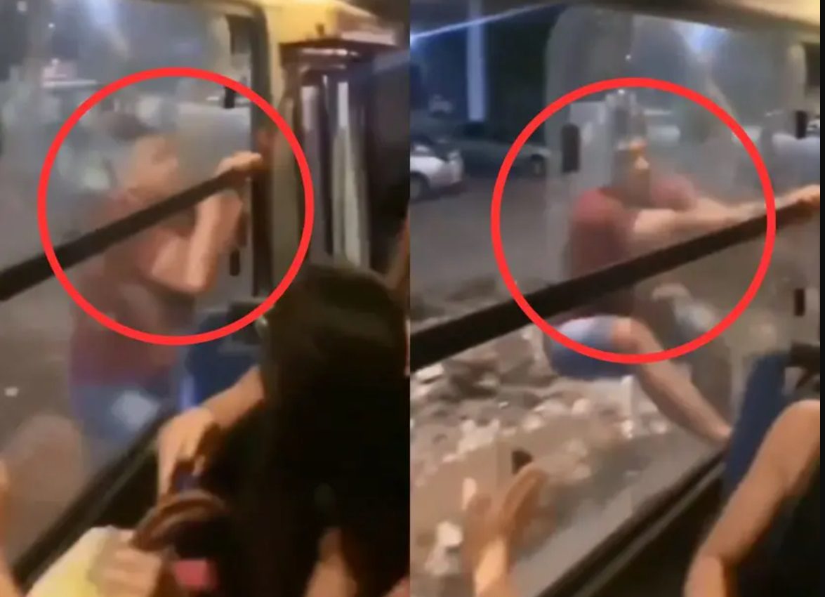 Hombre persigue a su novia infiel subiéndose a un camión en marcha