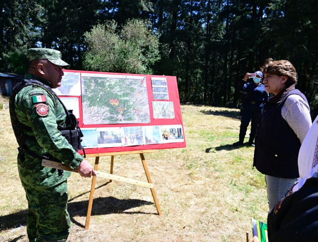 Delfina Gómez supervisa el combate a incendios forestales en Jilotzingo y Ocuilan